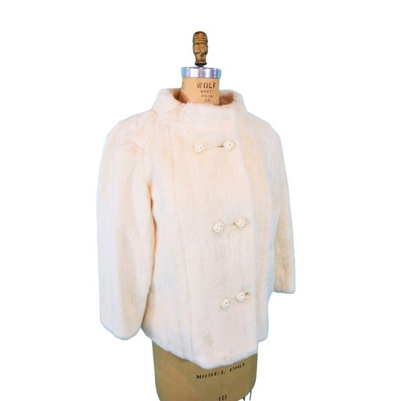 Vintage 1960s Faux Fur Jacket White Rhinestone Buttons Glamorous Evening - Picture 6 of 10
